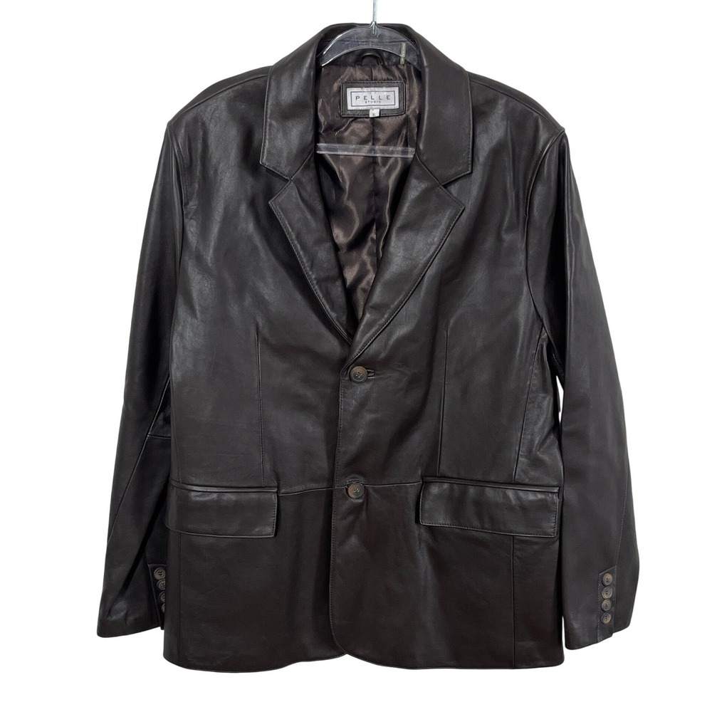 Pelle Studio Leather Blazer Mens XL Brown Two Button Sport Coat Jacket